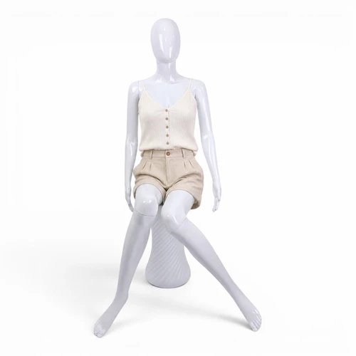 White Seated Female Mannequin with 45cm Stool and Movable Arms, full-height product view on a white background, brightly lit product image