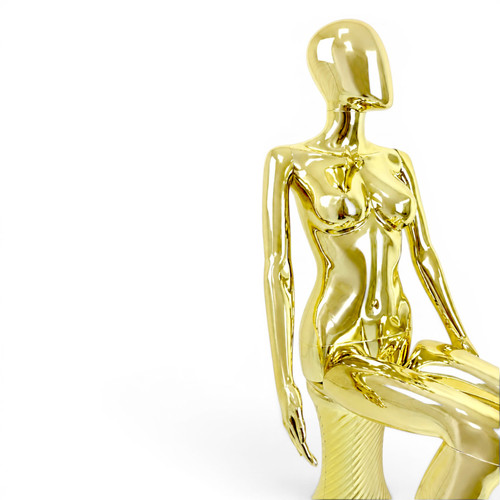 Gold Seated Female Mannequin with 45cm Stool and Movable Arms