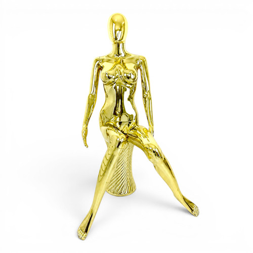 Gold Seated Female Mannequin with 45cm Stool and Movable Arms