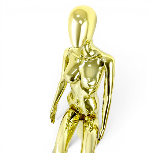 Gold Seated Female Mannequin with 45cm Stool and Movable Arms
