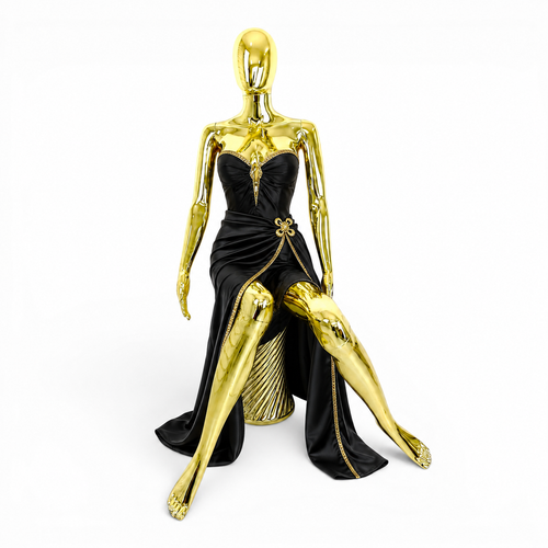 Gold Seated Female Mannequin with 45cm Stool and Movable Arms