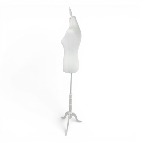 White Female Mannequin Torso with White Wooden Tripod Stand