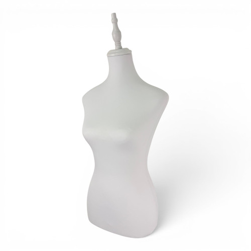 White Female Mannequin Torso with White Wooden Tripod Stand