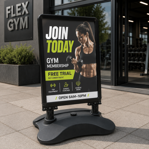 A2 Black Waterbase Pavement Sign Double-Sided Snap Frame Display