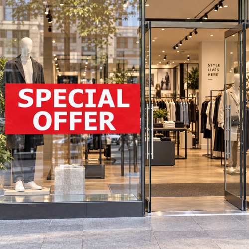Red “Special Offer” poster displayed at a shop entrance
