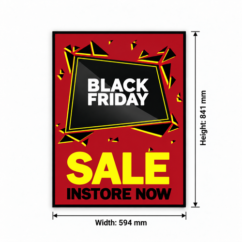 Black Friday sale poster dimension diagram, 594 mm wide by 841 mm high
