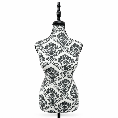 Black Floral Female Mannequin Torso with Adjustable Tripod Stand