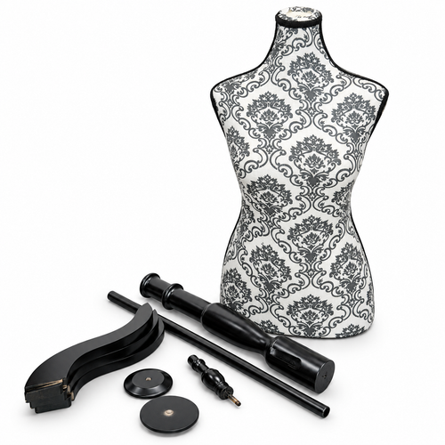 Black Floral Female Mannequin Torso with Adjustable Tripod Stand