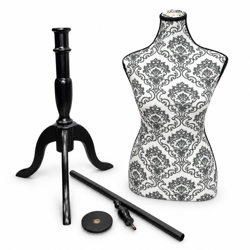 Black Floral Female Mannequin Torso with Adjustable Tripod Stand