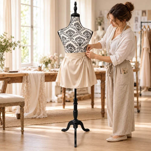 Black Floral Female Mannequin Torso with Adjustable Tripod Stand