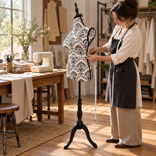 Black Floral Female Mannequin Torso with Adjustable Tripod Stand