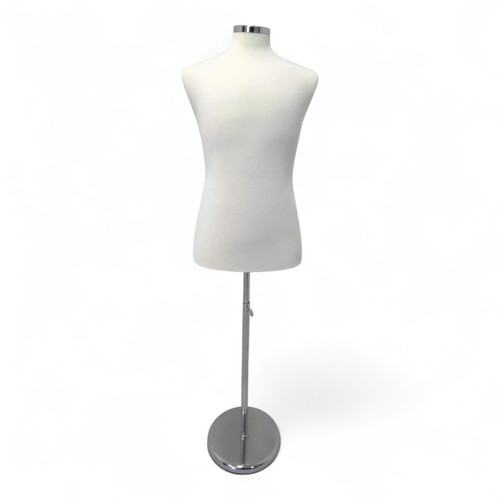 Male Display Bust Tailors Dummy – Adjustable Height, Chrome Base, Cream