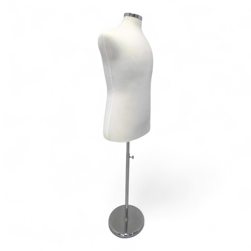 Male Display Bust Tailors Dummy – Adjustable Height, Chrome Base, Cream
