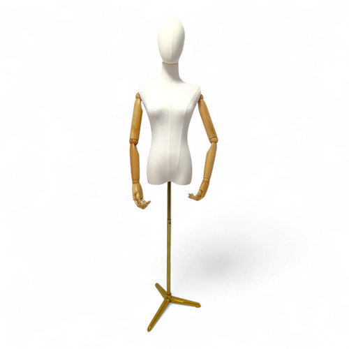 Luxury Female Dress Form with Wood Arms–Gold Stand, Adjustable, Tailor Mannequin Luxury Female Dress Form with Wood Arms–Gold Stand, Adjustable, Tailor Mannequin