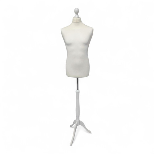 Male Tailors Mannequin Bust – Adjustable Dress Form, White Wood Base, UK Size 40