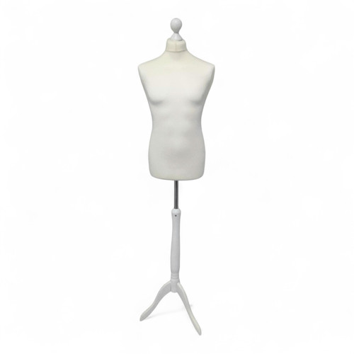 Male Tailors Mannequin Bust – Adjustable Dress Form, White Wood Base, UK Size 40