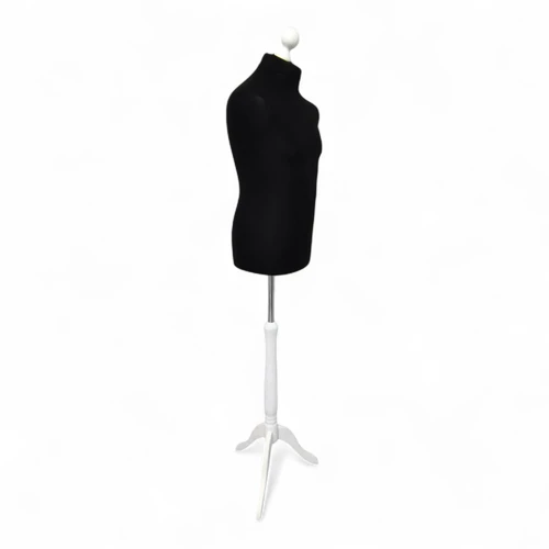 Male Tailors Mannequin Bust–Adjustable Dress Form,White Wood Base,UK Size 40 BLK