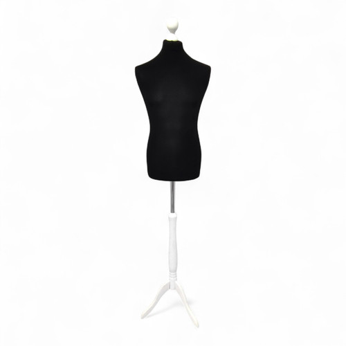 Male Tailors Mannequin Bust–Adjustable Dress Form,White Wood Base,UK Size 40 BLK