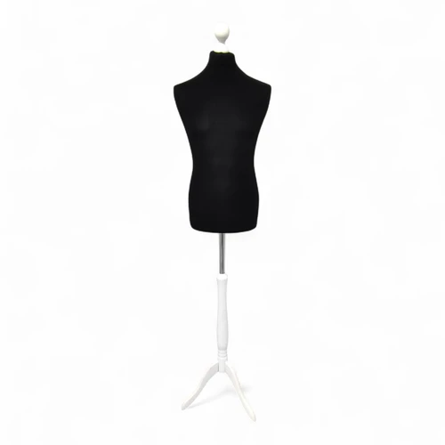 Male Tailors Mannequin Bust–Adjustable Dress Form,White Wood Base,UK Size 40 BLK