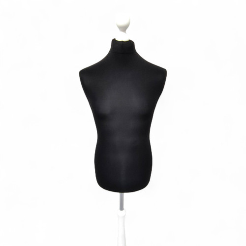 Male Tailors Mannequin Bust–Adjustable Dress Form,White Wood Base,UK Size 40 BLK