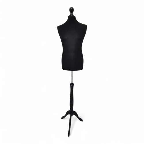 Male Tailors Mannequin Bust–Adjustable Dress Form,Black Wood Base,UK Size 40 BLK