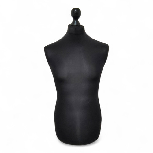 Male Tailors Mannequin Bust, full-height product view on a white background, full-height product photograph