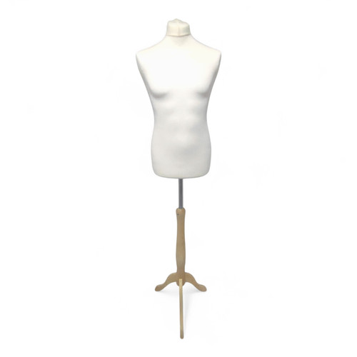 Male Tailors Mannequin Bust–Adjustable Dress Form,Maple Wood Base,UK Size 40 BLK