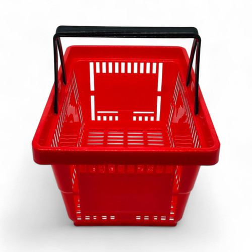 22L Red Plastic Shopping Basket, product shown on a white background, standard product photograph