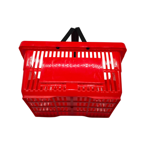 22L Red Plastic Shopping Basket – HDPE, Foldable Handles, Stackable Retail Use
