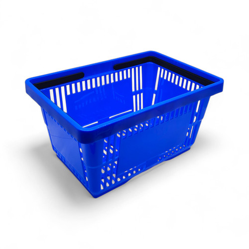 22L Blue Plastic Shopping Basket –HDPE, Foldable Handles, Stackable Retail Use