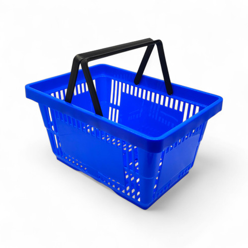 22L Blue Plastic Shopping Basket –HDPE, Foldable Handles, Stackable Retail Use