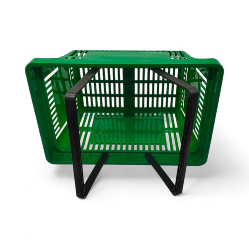 22L Green Plastic Shopping Basket –HDPE, Foldable Handles, Stackable Retail Use