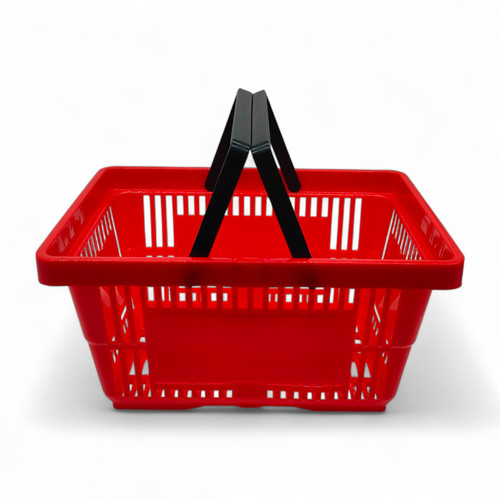 28L Red Retail Shopping Basket – Strong HDPE with Foldable Handles, Stackable