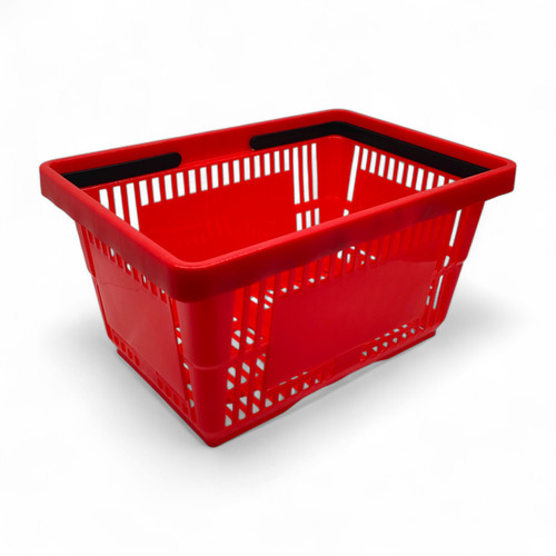 28L Red Retail Shopping Basket – Strong HDPE with Foldable Handles, Stackable