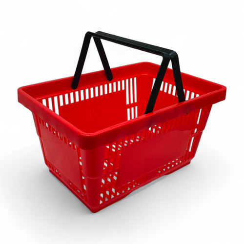 28L Red Retail Shopping Basket, close product view on a white background, close product photograph