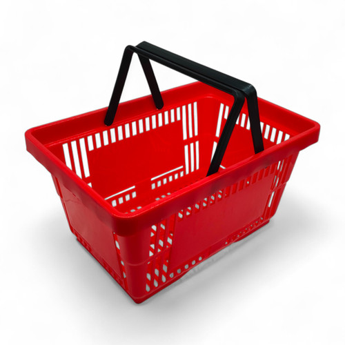 28L Red Retail Shopping Basket – Strong HDPE with Foldable Handles, Stackable