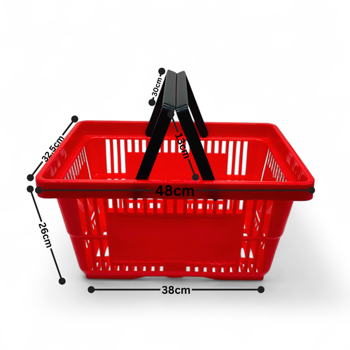 28L Red Retail Shopping Basket – Strong HDPE with Foldable Handles, Stackable