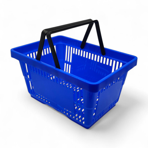 28L Blue Retail Shopping Basket –Strong HDPE with Foldable Handles, Stackable