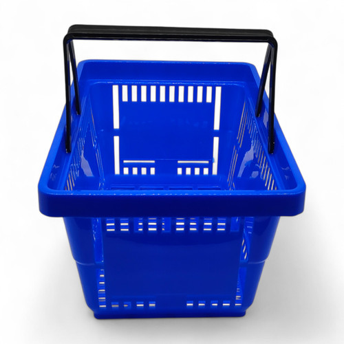 28L Blue Retail Shopping Basket –Strong HDPE with Foldable Handles, Stackable