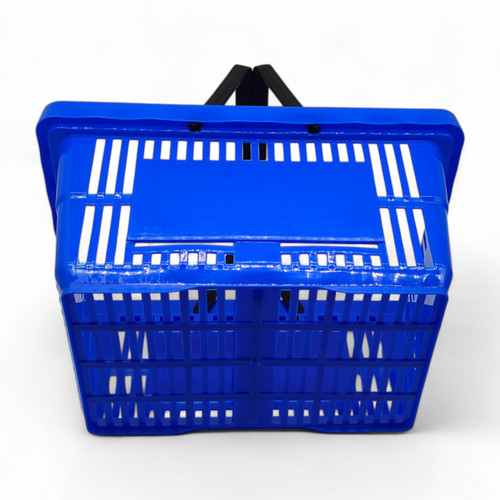 28L Blue Retail Shopping Basket –Strong HDPE with Foldable Handles, Stackable