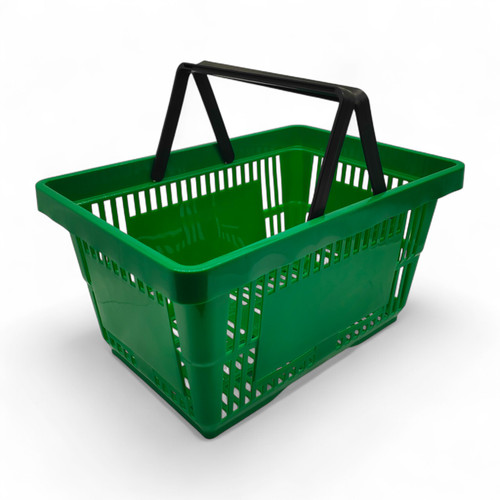 28L Green Retail Shopping Basket –Strong HDPE with Foldable Handles, Stackable