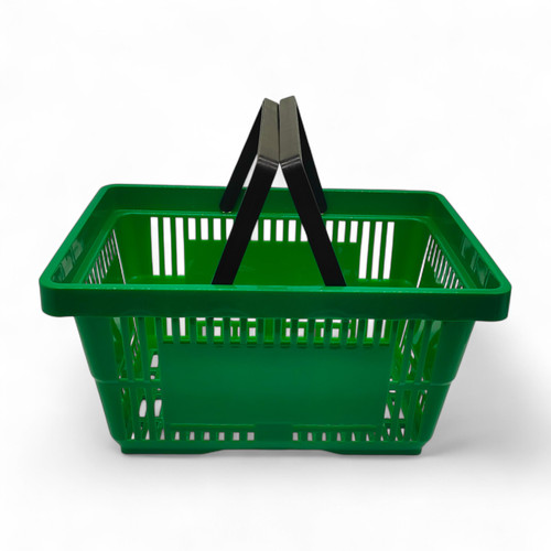 28L Green Retail Shopping Basket –Strong HDPE with Foldable Handles, Stackable