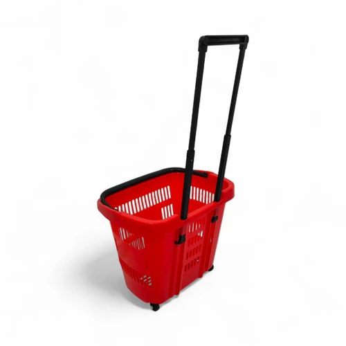 34L Red Trolley Basket w/ Wheels & Handle, product shown on a white background, gallery image 8 of 8