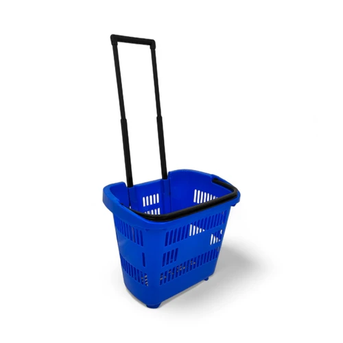 34L Blue Trolley Basket w/ Wheels & Handle, product shown on a white background