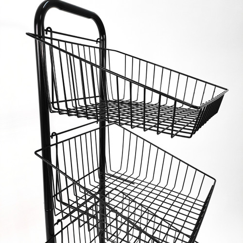 3 Tier Black Wire Basket Stand–Freestanding Display Rack for Bread,Snacks & More