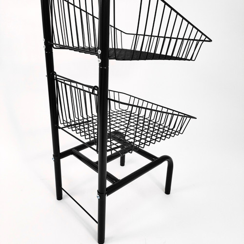 3 Tier Black Wire Basket Stand–Freestanding Display Rack for Bread,Snacks & More