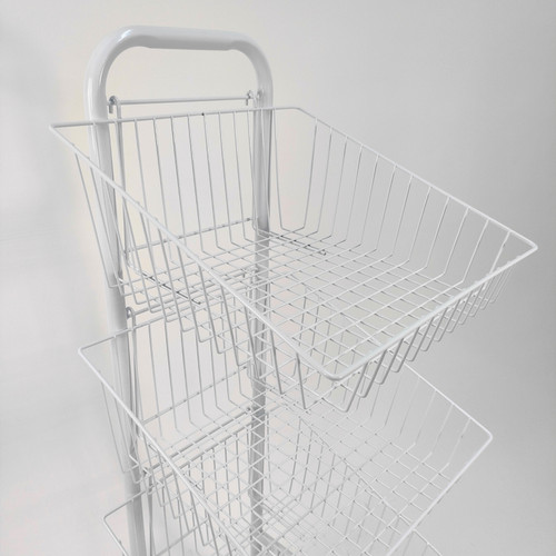 3 Tier White Wire Basket Stand, product shown against a light background, standard product photograph