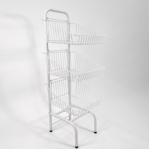 3 Tier White Wire Basket Stand–Freestanding Display Rack for Bread,Snacks & More