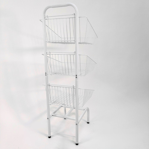 3 Tier White Wire Basket Stand–Freestanding Display Rack for Bread,Snacks & More