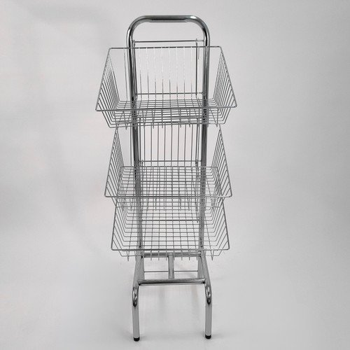 3 Tier Chrome Wire Basket Stand, full-height product view against a light background, evenly lit product image